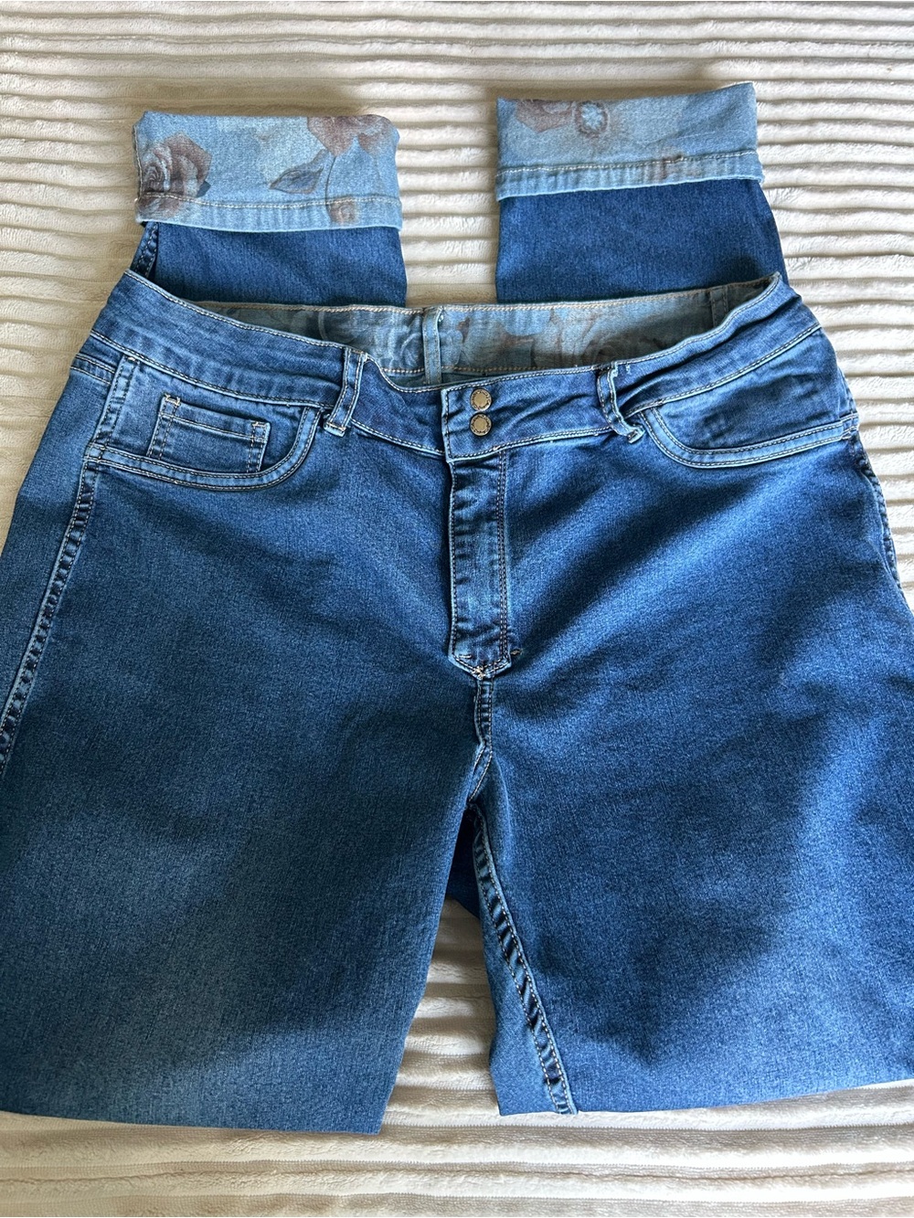 CHARLIE B Blue Denim reversible Jeans with Floral side